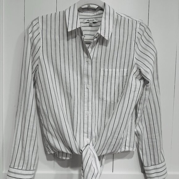 Madewell Tops - Madewell White & Black Striped Tie-Front Button Down Shirt – Size Small